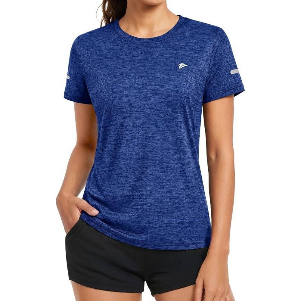 Sport‎ Activewear T-Shirt Womens Medium Blue Space Dye Reflective Short Sleeve